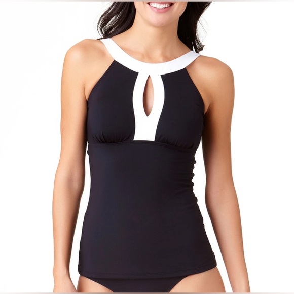 Liz Claiborne Black and White Keyhole Tankini Swim Top with Lightly Lined Cups - Picture 1 of 9